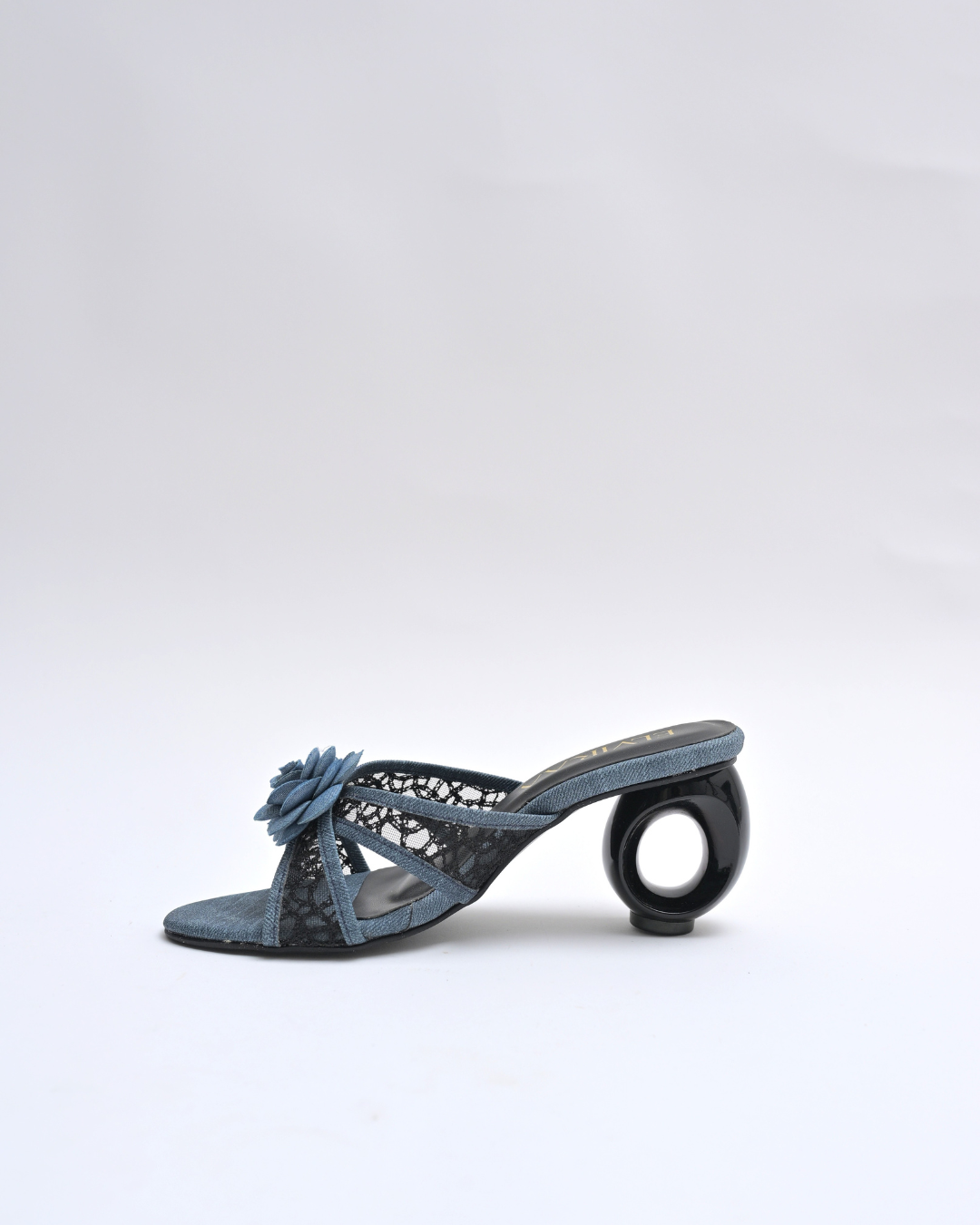 Denim Flower Net Heels