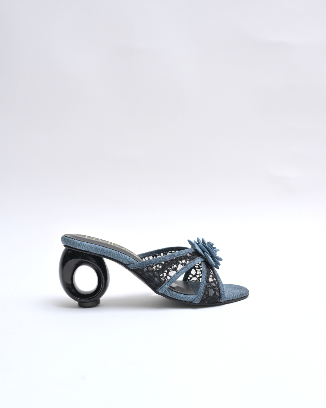 Denim Flower Net Heels