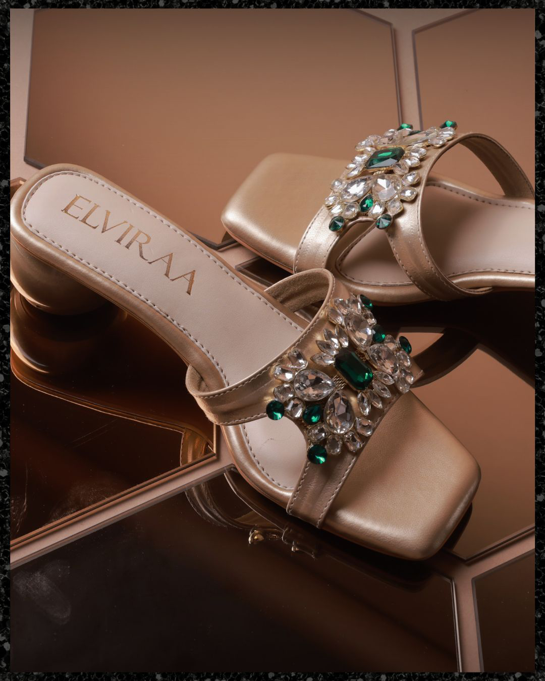 Multicolour Stone embellished round heel